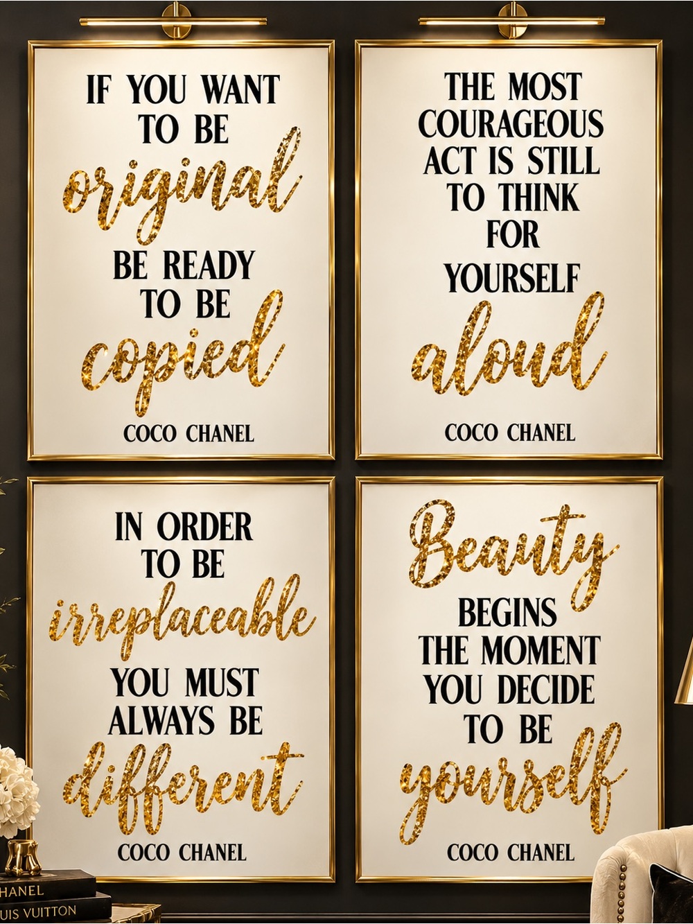 Boss Lady Mindset Collection | Feminine CEO B&W Gallery Wall Art | Chanel Words